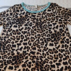 Leopard Print Women's Blouse with Teal Accents